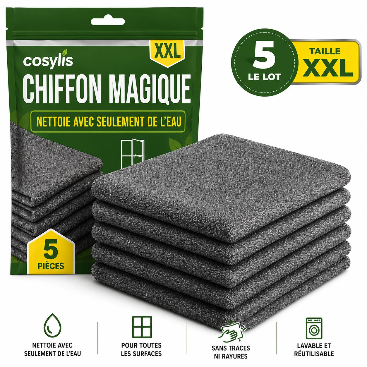 Lot de 5 Lavettes Microfibre Sanstrace™